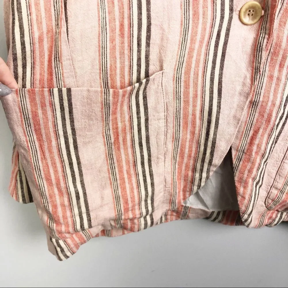 FREE PEOPLE | Simply Stripe Slouchy Boyfriend Style Blazer Linen Oversized Small